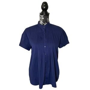 LAVIA 18 Pleated Front Button Up Blouse Mandarin Collar Royal Blue Size IT 40